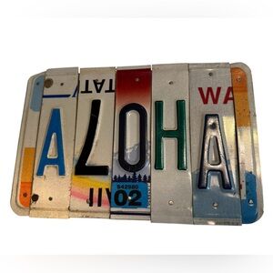 Aloha Handmade License Plate Mixed Media on Wood Wall Hanging Art Hawaii SURF
